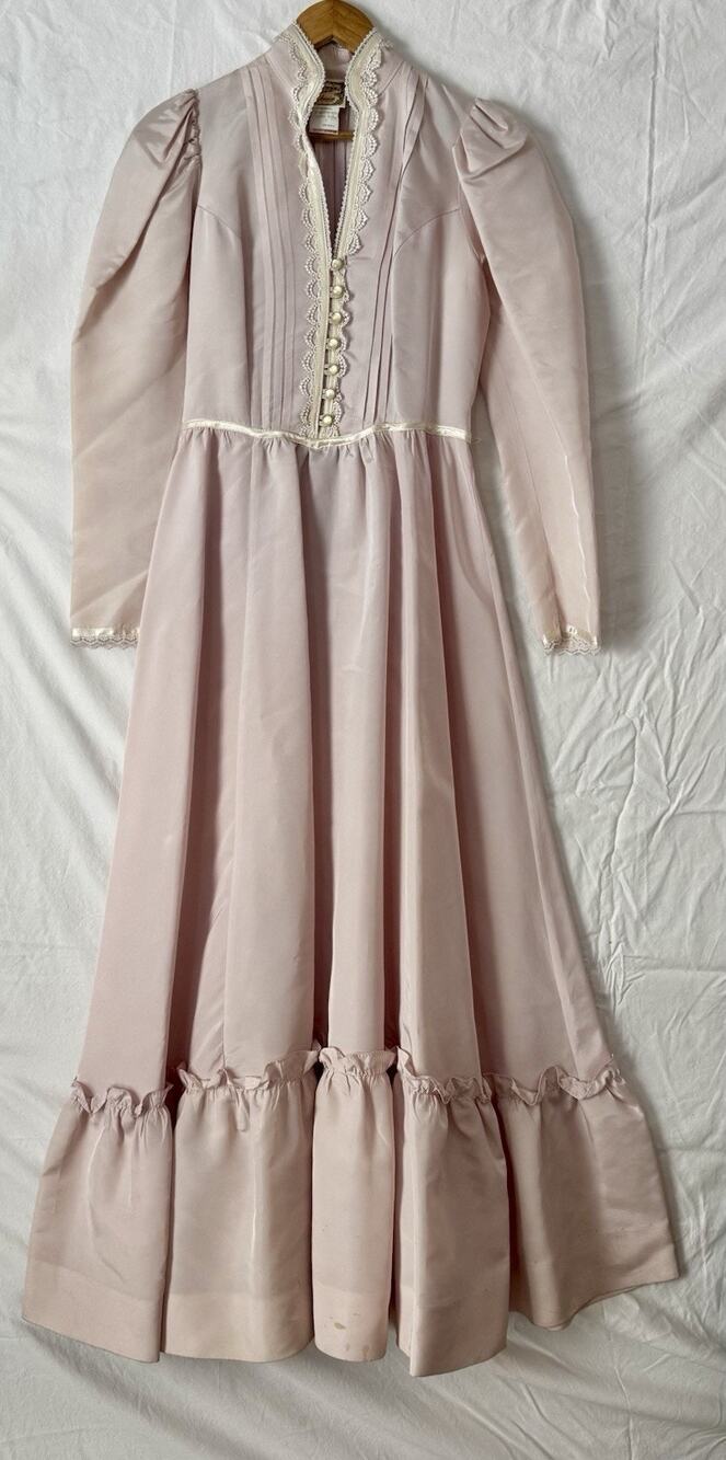 VTG 1970's Jessica McClintock Gunne Sax Pink Taffeta Prairie Dress Formal Size 7